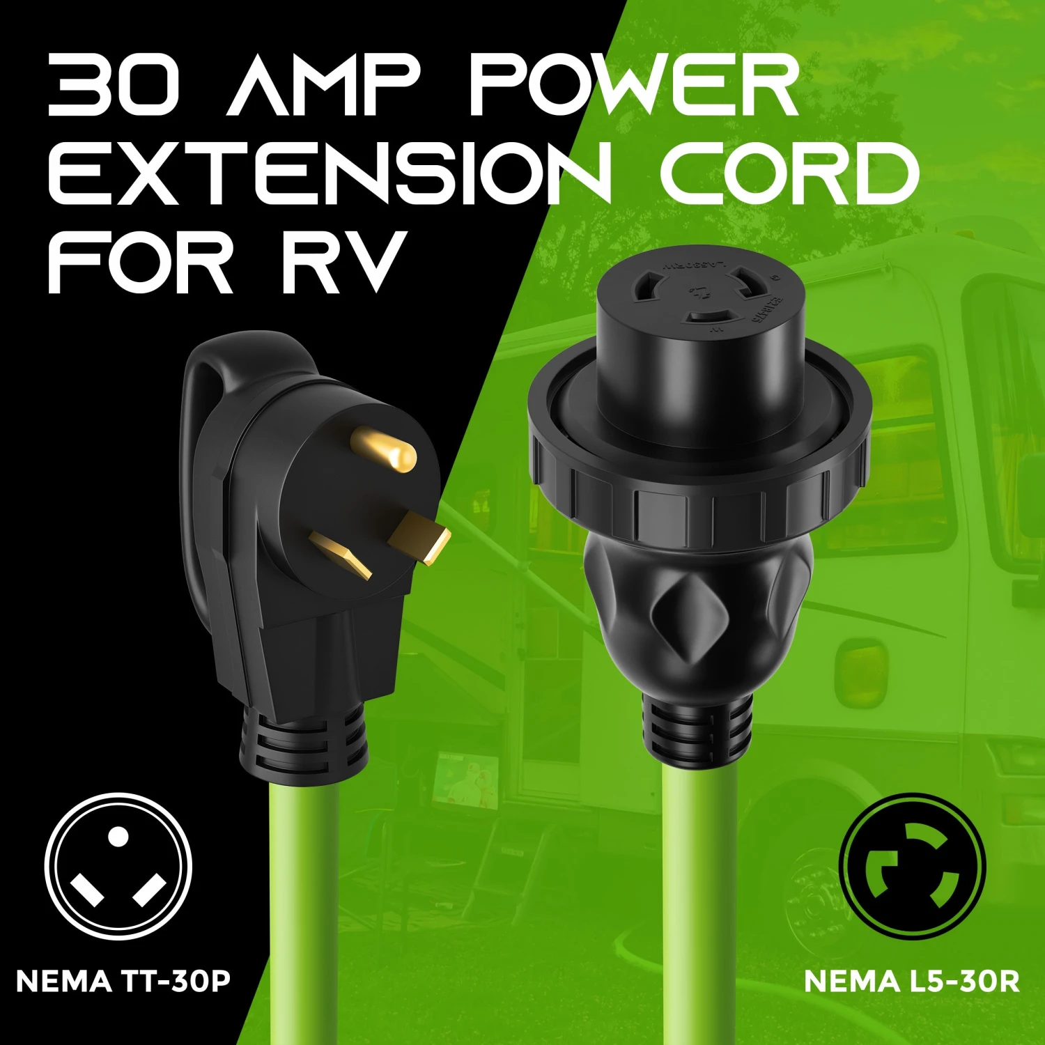 30 Amp NEMA TT-30P To L5-30R Power Extension Cord Adapter - Twist Locking STW 10AWG 3C(Copy Of 30 Amp Nema Tt 30p To L5 30r Power Extension Cord Adapter Twist Locking Stw 10awg 3c) 2 30 Amp NEMA TT-30P To L5-30R Power Extension Cord Adapter - Twist Locking STW 10AWG 3C(Copy Of 30 Amp Nema Tt 30p To L5 30r Power Extension Cord Adapter Twist Locking Stw 10awg 3c) - Image 2