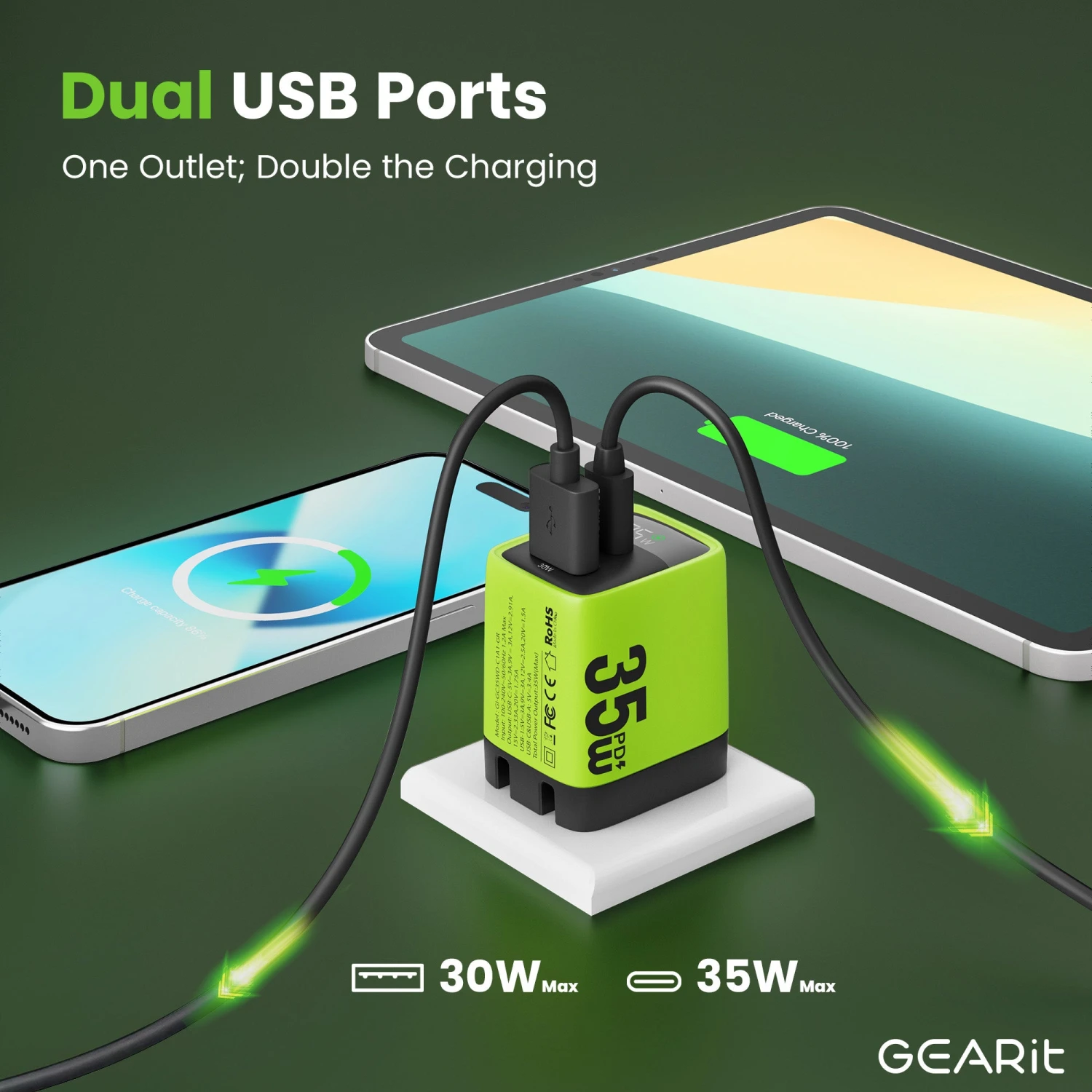 GEARit Lifestyle Series - 35W USB C GaN Charger 2 Port W/ Smart Display(Gearit Lifestyle Series 35w Usb C Gan Charger 2 Port W Smart Display) 2 GEARit Lifestyle Series - 35W USB C GaN Charger 2 Port W/ Smart Display(Gearit Lifestyle Series 35w Usb C Gan Charger 2 Port W Smart Display) - Image 2