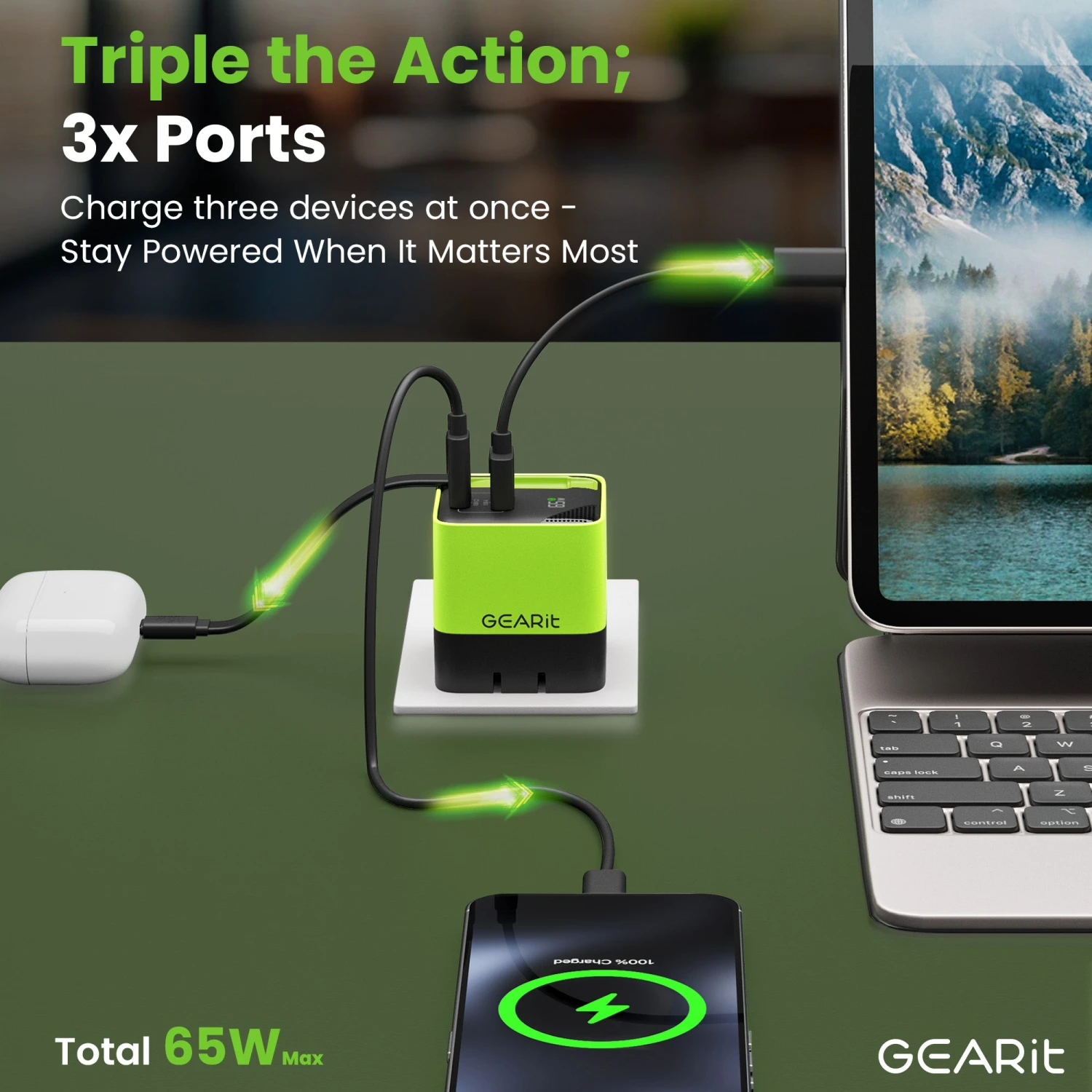 GEARit Lifestyle Series - 65W USB C GaN Charger 2 Port And Built-in Retractable USB C Cable(Gearit Lifestyle Series 65w Usb C Gan Charger 3 Port) 2 GEARit Lifestyle Series - 65W USB C GaN Charger 2 Port And Built-in Retractable USB C Cable(Gearit Lifestyle Series 65w Usb C Gan Charger 3 Port) - Image 2