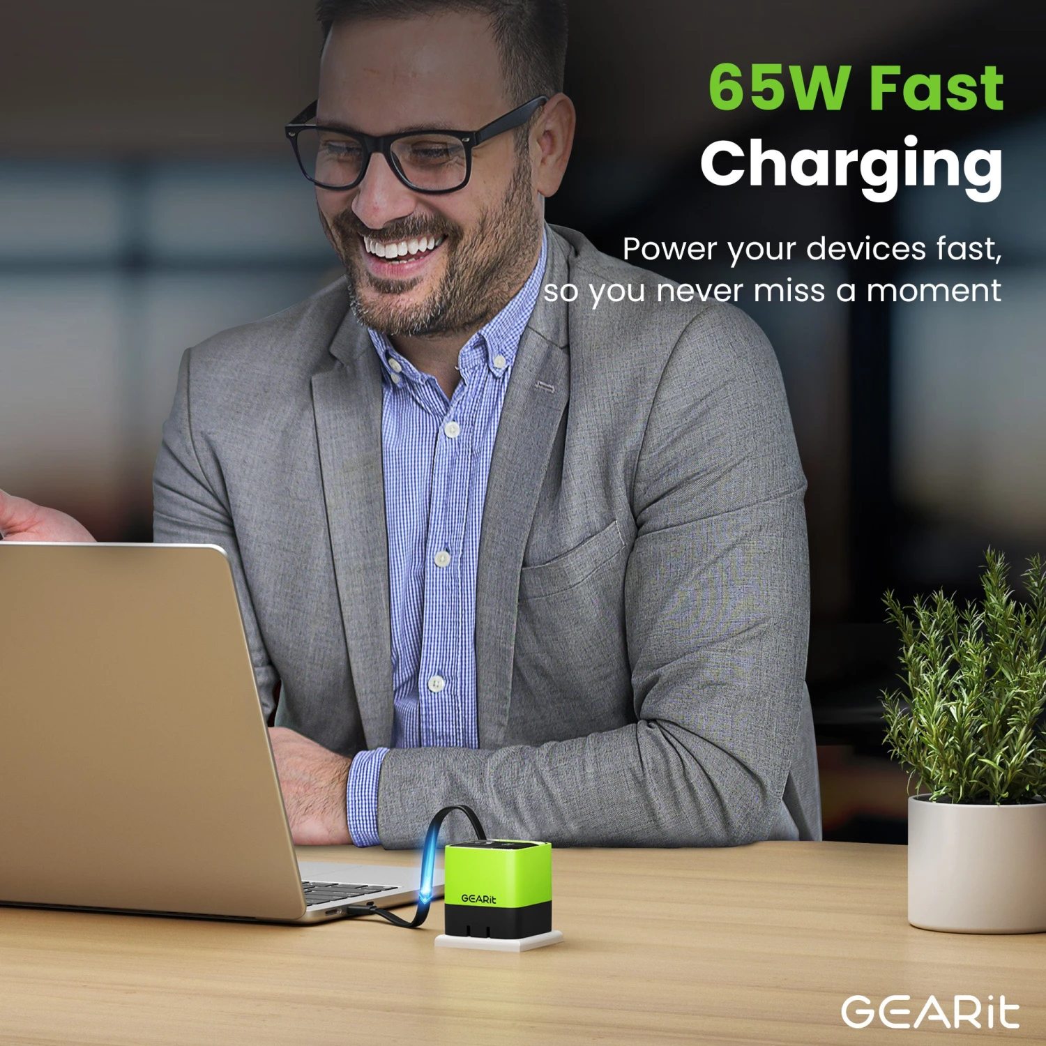 GEARit Lifestyle Series - 65W USB C GaN Charger 2 Port And Built-in Retractable USB C Cable(Gearit Lifestyle Series 65w Usb C Gan Charger 3 Port) 3 GEARit Lifestyle Series - 65W USB C GaN Charger 2 Port And Built-in Retractable USB C Cable(Gearit Lifestyle Series 65w Usb C Gan Charger 3 Port) - Image 3