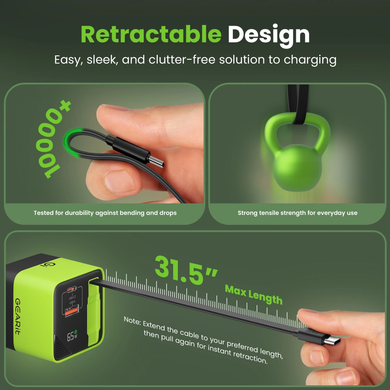 GEARit Lifestyle Series - 65W USB C GaN Charger 2 Port And Built-in Retractable USB C Cable(Gearit Lifestyle Series 65w Usb C Gan Charger 3 Port) 5 GEARit Lifestyle Series - 65W USB C GaN Charger 2 Port And Built-in Retractable USB C Cable(Gearit Lifestyle Series 65w Usb C Gan Charger 3 Port) - Image 5