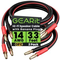 2-Pack 14 AWG Speaker Cable With Banana Plugs Banana Wire For Bi-Wire Bi-Amp HiFi Surround Sound, Black(Gearit 2 Pack 14 Awg Speaker Cable With Banana Plugs Banana Wire For Bi Wire Bi Amp Hifi Surround Sound Black)