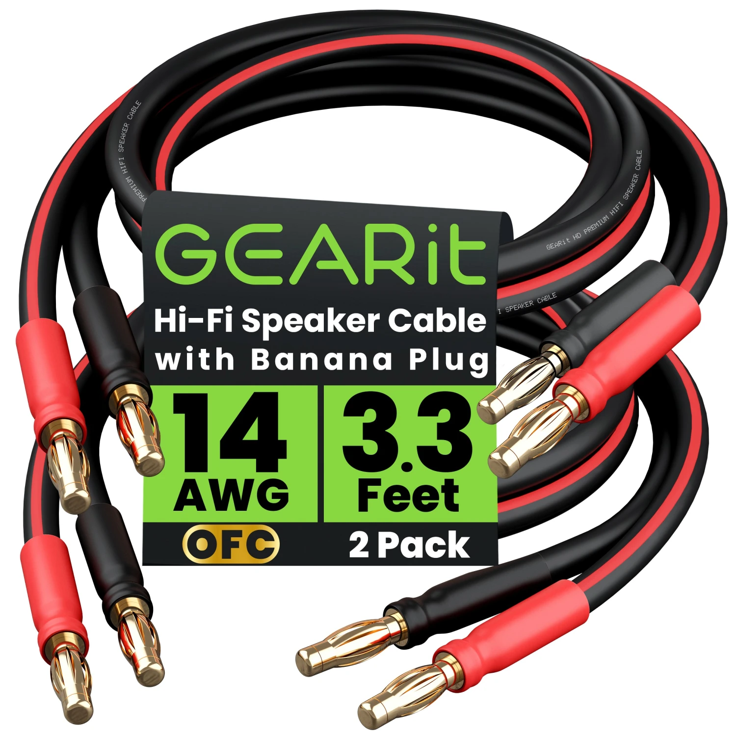 2-Pack 14 AWG Speaker Cable With Banana Plugs Banana Wire For Bi-Wire Bi-Amp HiFi Surround Sound, Black(Gearit 2 Pack 14 Awg Speaker Cable With Banana Plugs Banana Wire For Bi Wire Bi Amp Hifi Surround Sound Black) 1 2-Pack 14 AWG Speaker Cable With Banana Plugs Banana Wire For Bi-Wire Bi-Amp HiFi Surround Sound, Black(Gearit 2 Pack 14 Awg Speaker Cable With Banana Plugs Banana Wire For Bi Wire Bi Amp Hifi Surround Sound Black)