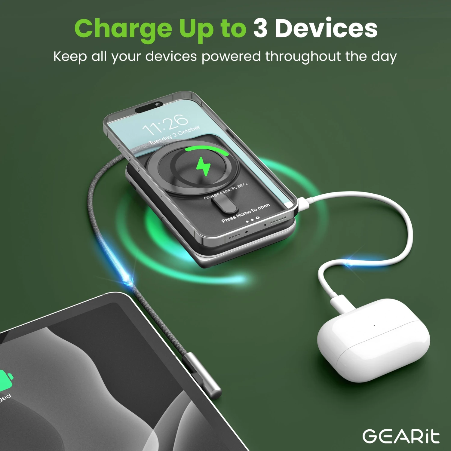 GEARit 2-in-1 10000mAh Power Bank - MagSafe Battery Pack With Kickstand(Gearit 2 In 1 Magsafe Wireless 10000mah Power Bank Copy) 2 GEARit 2-in-1 10000mAh Power Bank - MagSafe Battery Pack With Kickstand(Gearit 2 In 1 Magsafe Wireless 10000mah Power Bank Copy) - Image 2