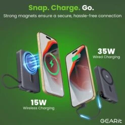 GEARit 10000mAh Qi2 Wireless Charging MagSafe Power Bank With Built-in USB-C Cable(Gearit 5 In 1 10000mah Power Bank Wireless Magsafe Charging With Built In Cables Copy) -GEARit Store GI PB10K C2QI2 BK 3