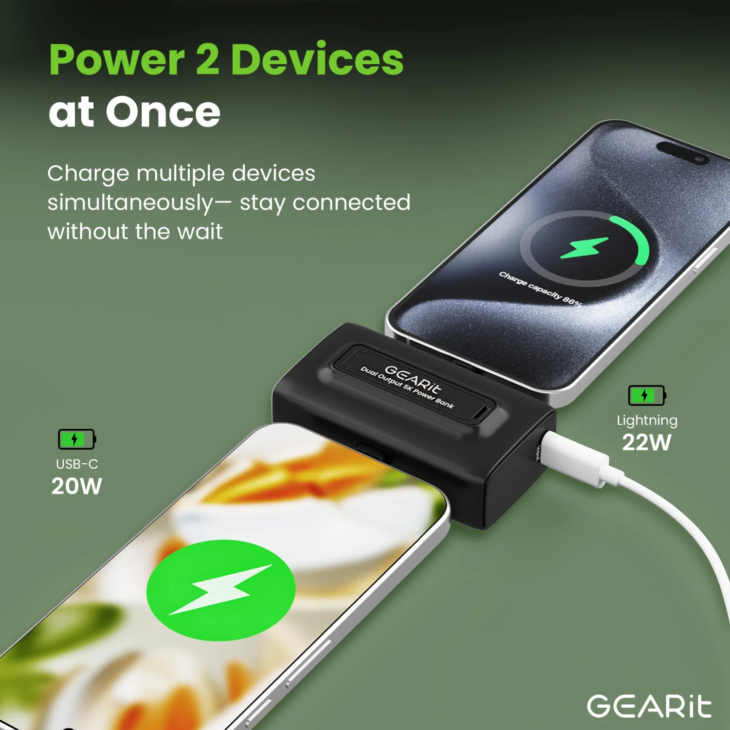 GEARit 5000 MAh Mini Power Bank With Built-in USB-C & Lightning Connectors(Gearit Lifestyle Series 5000mah Power Bank 3 Ports With Build In Usb C And Lightning Connector Copy) 2 GEARit 5000 MAh Mini Power Bank With Built-in USB-C & Lightning Connectors(Gearit Lifestyle Series 5000mah Power Bank 3 Ports With Build In Usb C And Lightning Connector Copy) - Image 2