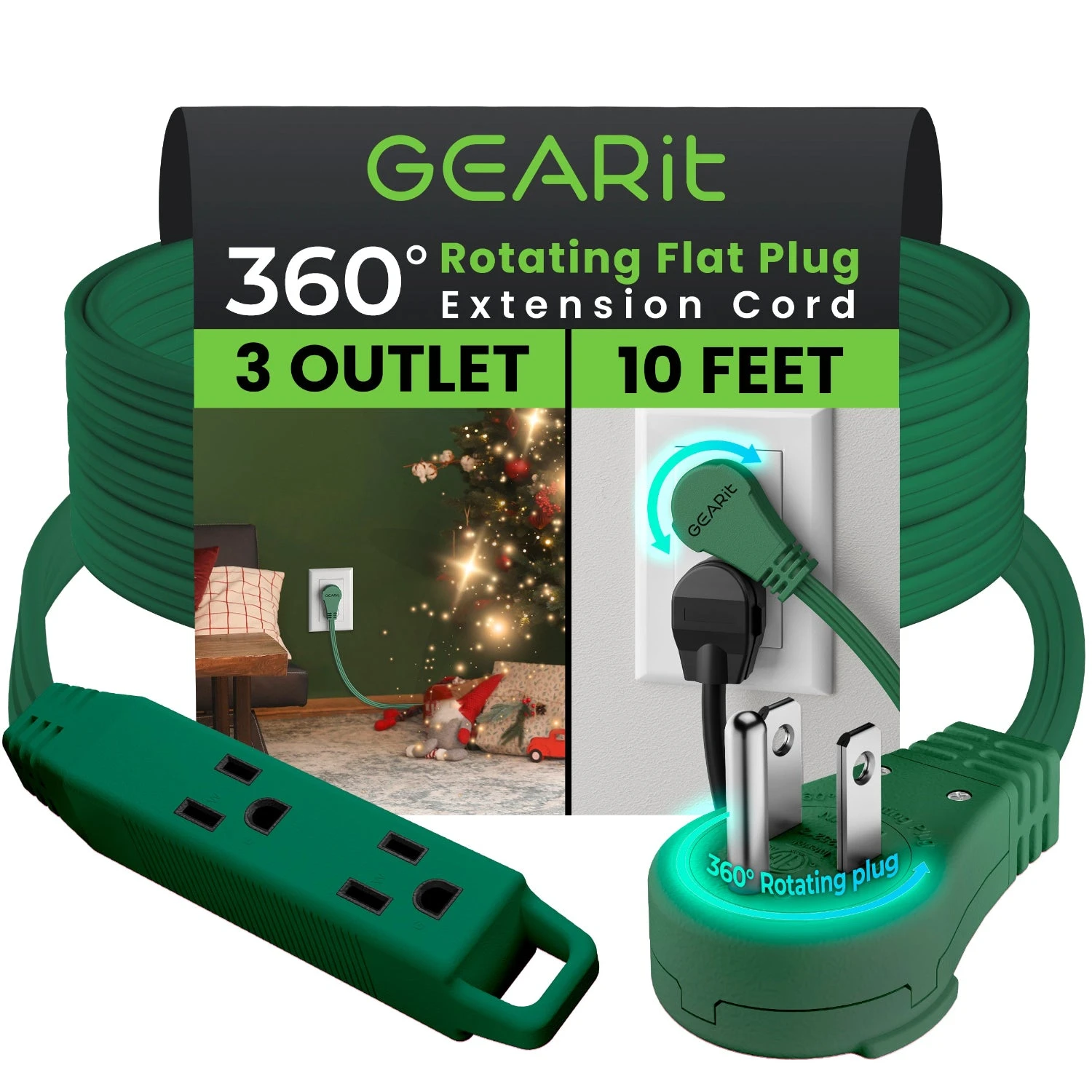 360° Rotating Flat Plug Multi-Outlet Extension Cord - Multiple Colors(360 Rotating Flat Plug Multi Outlet Extension Cord Green) 4 360° Rotating Flat Plug Multi-Outlet Extension Cord - Multiple Colors(360 Rotating Flat Plug Multi Outlet Extension Cord Green) - Image 4