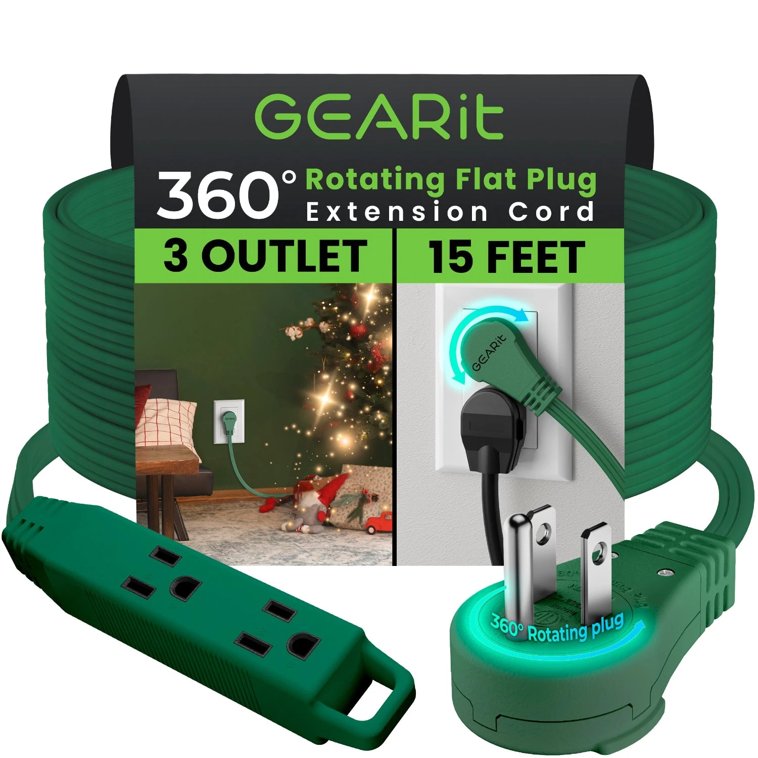 360° Rotating Flat Plug Multi-Outlet Extension Cord - Multiple Colors(360 Rotating Flat Plug Multi Outlet Extension Cord Green) 5 360° Rotating Flat Plug Multi-Outlet Extension Cord - Multiple Colors(360 Rotating Flat Plug Multi Outlet Extension Cord Green) - Image 5