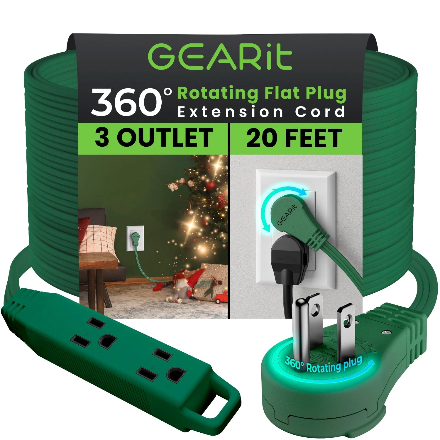 360° Rotating Flat Plug Multi-Outlet Extension Cord - Multiple Colors(360 Rotating Flat Plug Multi Outlet Extension Cord Green) 6 360° Rotating Flat Plug Multi-Outlet Extension Cord - Multiple Colors(360 Rotating Flat Plug Multi Outlet Extension Cord Green) - Image 6