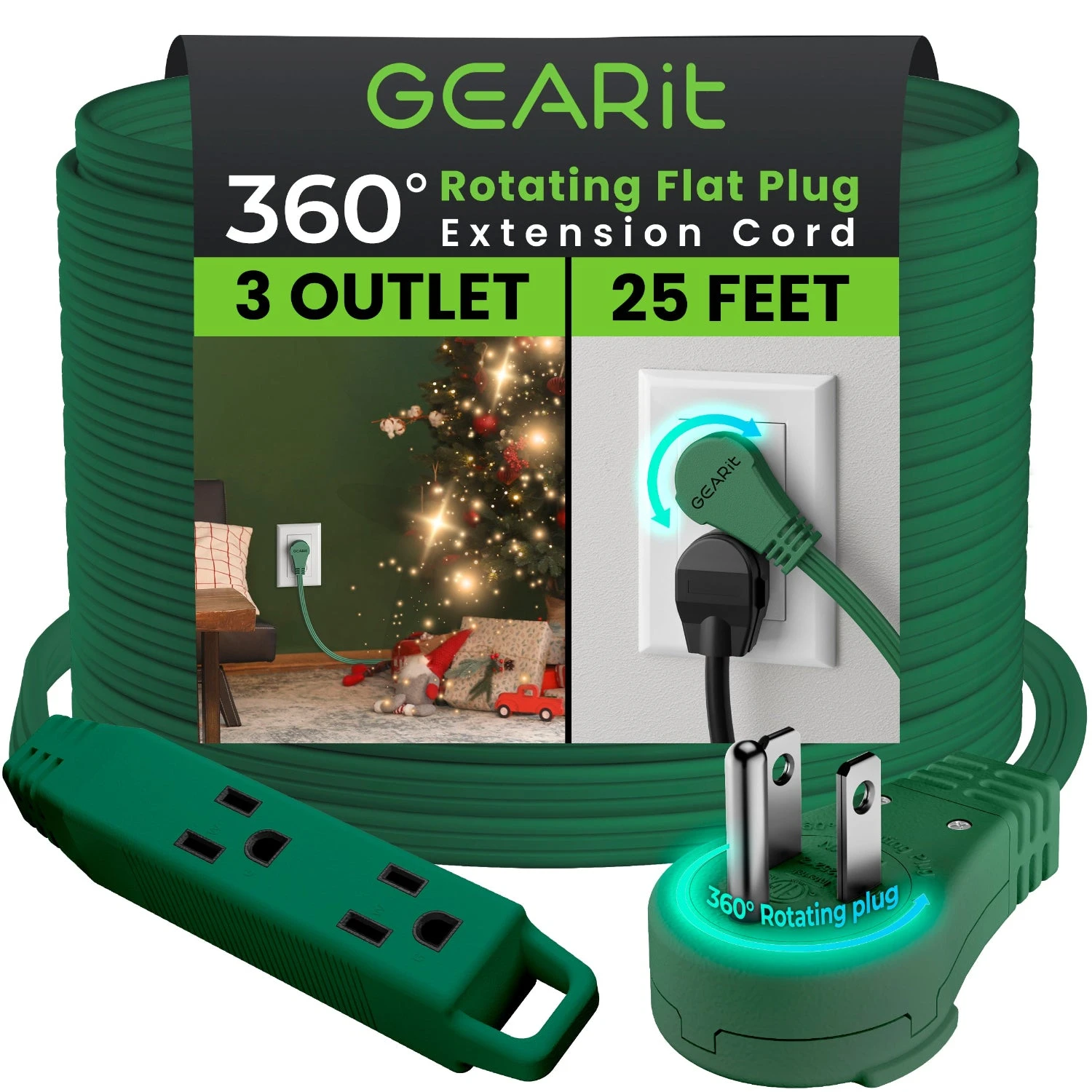 360° Rotating Flat Plug Multi-Outlet Extension Cord - Multiple Colors(360 Rotating Flat Plug Multi Outlet Extension Cord Green) 7 360° Rotating Flat Plug Multi-Outlet Extension Cord - Multiple Colors(360 Rotating Flat Plug Multi Outlet Extension Cord Green) - Image 7