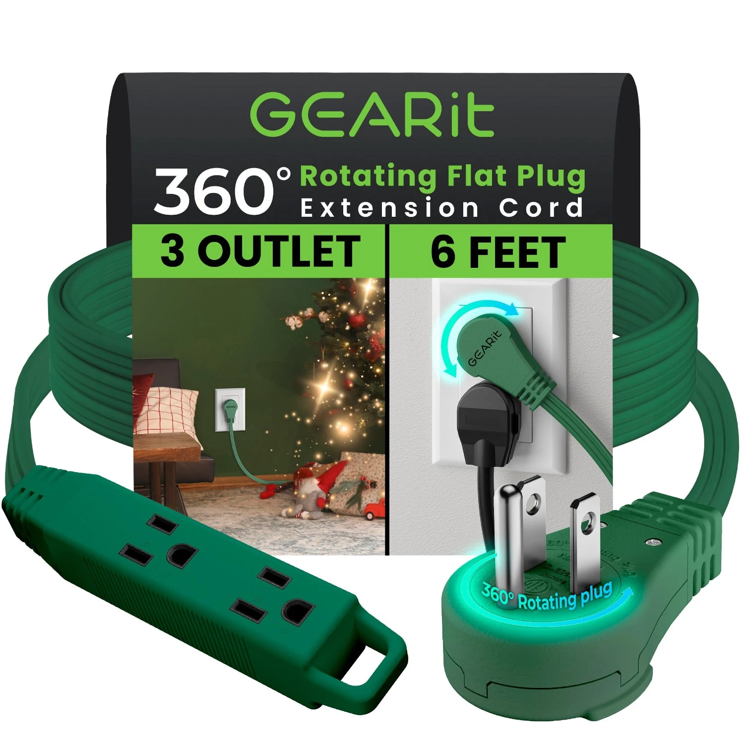 360° Rotating Flat Plug Multi-Outlet Extension Cord - Multiple Colors(360 Rotating Flat Plug Multi Outlet Extension Cord Green) 3 360° Rotating Flat Plug Multi-Outlet Extension Cord - Multiple Colors(360 Rotating Flat Plug Multi Outlet Extension Cord Green) - Image 3