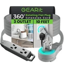 360° Rotating Flat Plug Multi-Outlet Extension Cord - Multiple Colors(360 Rotating Flat Plug Multi Outlet Extension Cord Green) 37 360° Rotating Flat Plug Multi-Outlet Extension Cord - Multiple Colors(360 Rotating Flat Plug Multi Outlet Extension Cord Green) -GEARit Store GI PLUG 360 3OUT GY 10F