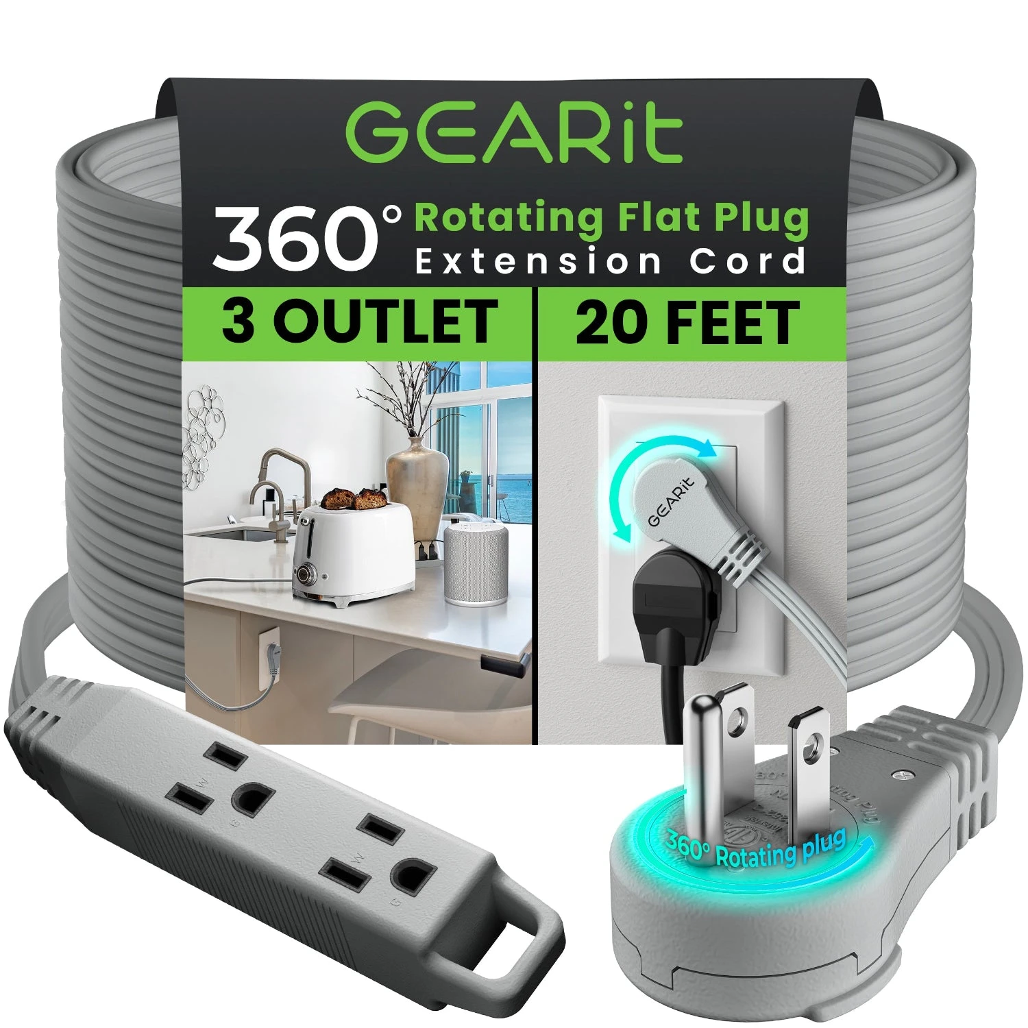 360° Rotating Flat Plug Multi-Outlet Extension Cord - Multiple Colors(360 Rotating Flat Plug Multi Outlet Extension Cord Green) 20 360° Rotating Flat Plug Multi-Outlet Extension Cord - Multiple Colors(360 Rotating Flat Plug Multi Outlet Extension Cord Green) - Image 20