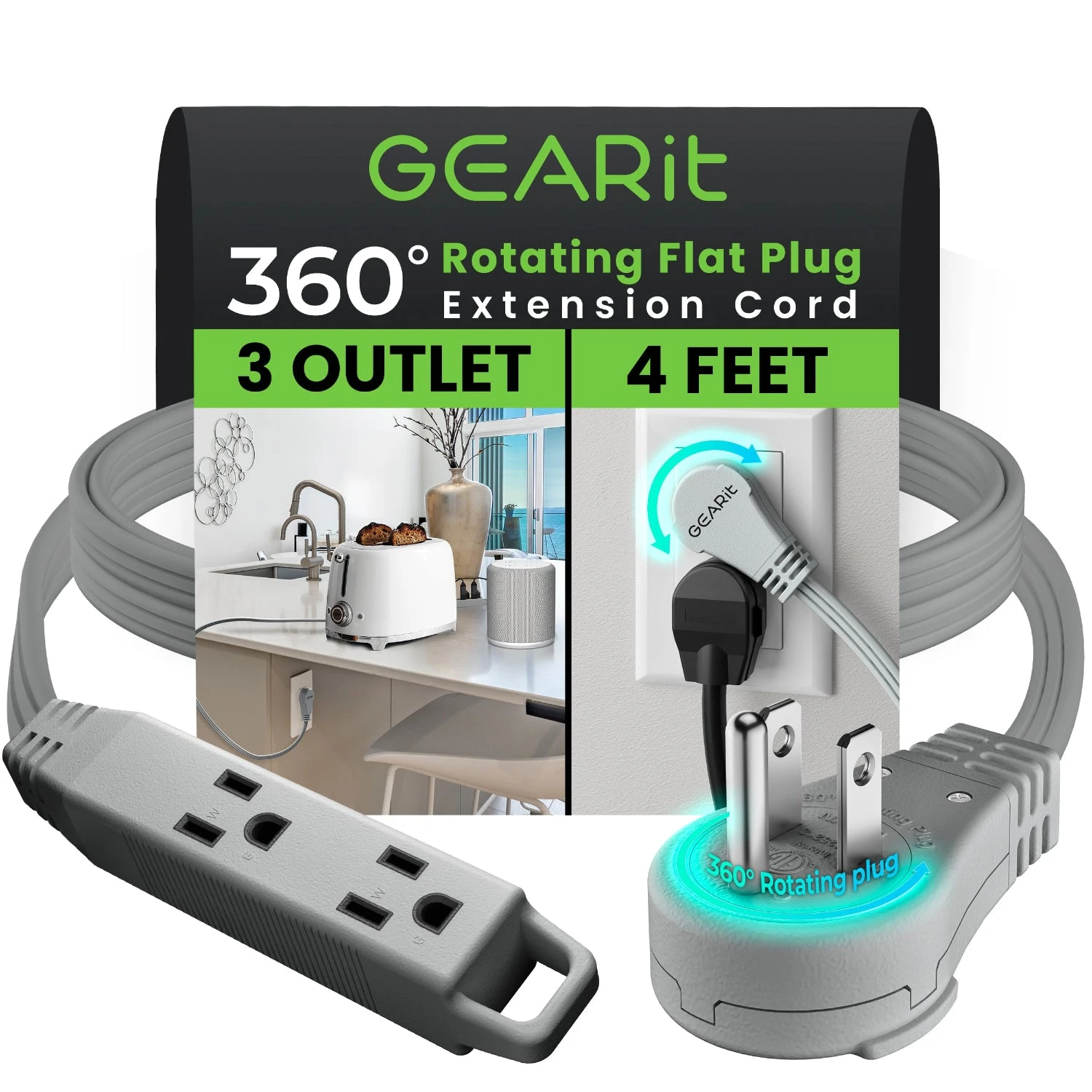 360° Rotating Flat Plug Multi-Outlet Extension Cord - Multiple Colors(360 Rotating Flat Plug Multi Outlet Extension Cord Green) 16 360° Rotating Flat Plug Multi-Outlet Extension Cord - Multiple Colors(360 Rotating Flat Plug Multi Outlet Extension Cord Green) - Image 16