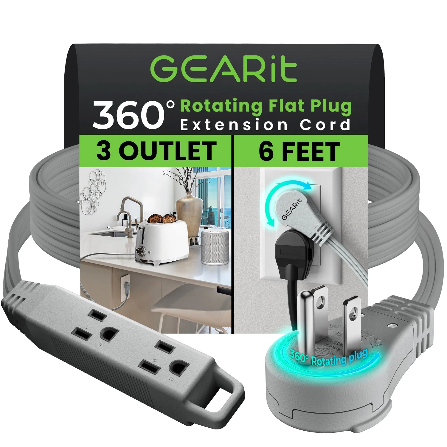360° Rotating Flat Plug Multi-Outlet Extension Cord - Multiple Colors(360 Rotating Flat Plug Multi Outlet Extension Cord Green) 17 360° Rotating Flat Plug Multi-Outlet Extension Cord - Multiple Colors(360 Rotating Flat Plug Multi Outlet Extension Cord Green) - Image 17