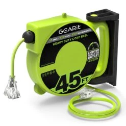 14AWG Retractable Cord Reel With Ceiling Mount, 45 Feet(Gearit 14 Awg 11 Amps 45 Feet Retractable Power Extension Cord Reel With Ceiling Mount Ul Listed 3 Outlets)
