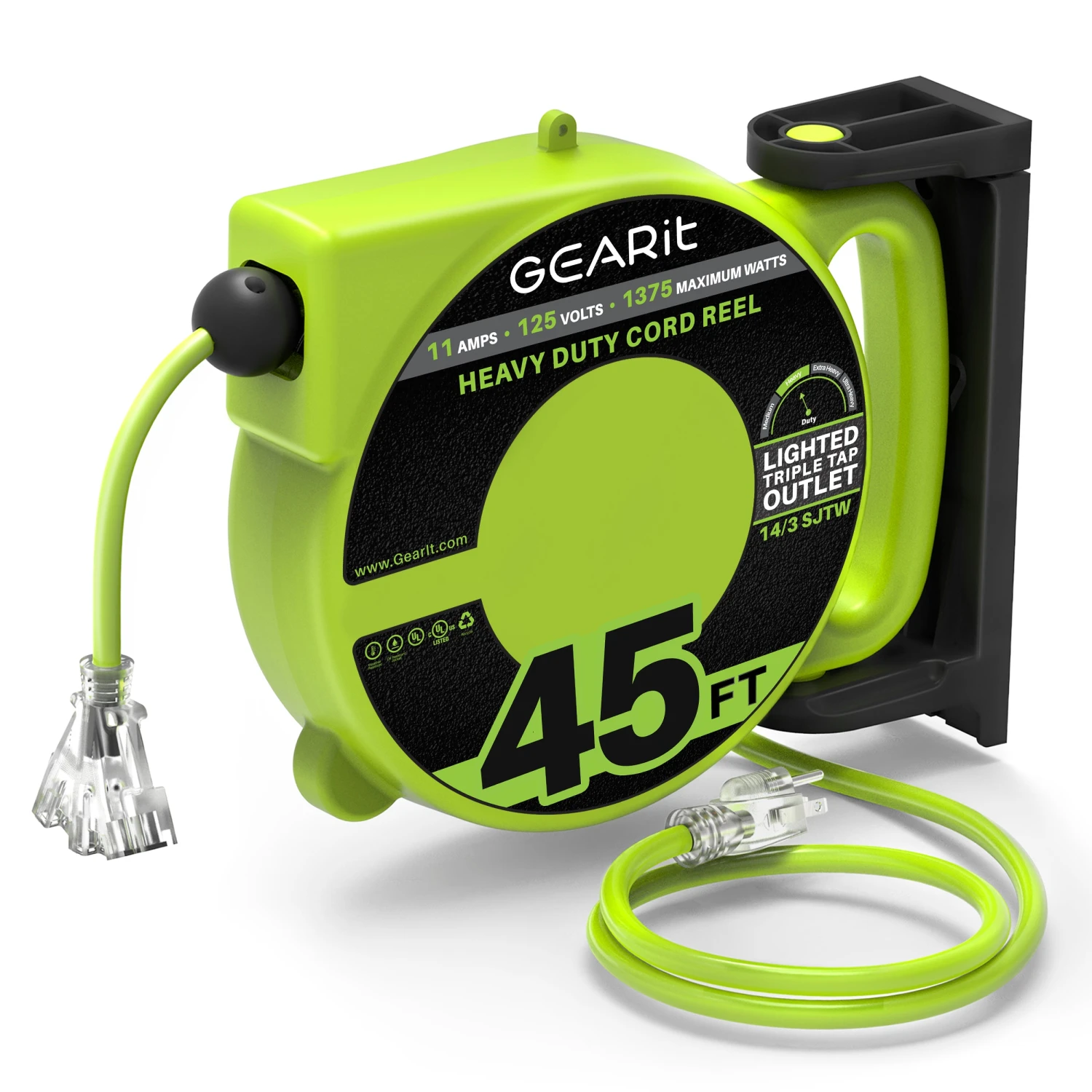 14AWG Retractable Cord Reel With Ceiling Mount, 45 Feet(Gearit 14 Awg 11 Amps 45 Feet Retractable Power Extension Cord Reel With Ceiling Mount Ul Listed 3 Outlets) 1 14AWG Retractable Cord Reel With Ceiling Mount, 45 Feet(Gearit 14 Awg 11 Amps 45 Feet Retractable Power Extension Cord Reel With Ceiling Mount Ul Listed 3 Outlets)