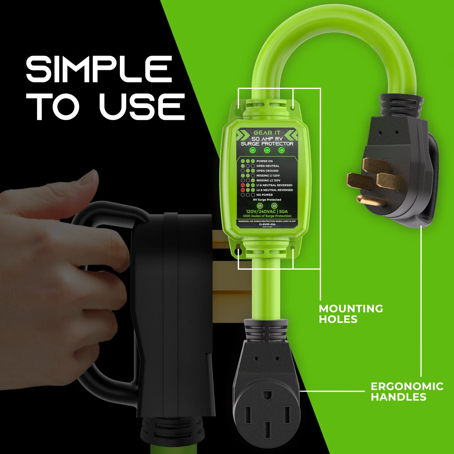 50 Amp Heavy Duty Weather Resistant RV Surge Protector, Green(Gearit Rv Surge Protector 50 Amp Circuit Analyzer Voltage Protector Monitor With Surge Protection 4100 Joules Weather Resistant 50a Extension Plug For Rv Trailer Travel Outdoor Camper) 8 50 Amp Heavy Duty Weather Resistant RV Surge Protector, Green(Gearit Rv Surge Protector 50 Amp Circuit Analyzer Voltage Protector Monitor With Surge Protection 4100 Joules Weather Resistant 50a Extension Plug For Rv Trailer Travel Outdoor Camper) - Image 8