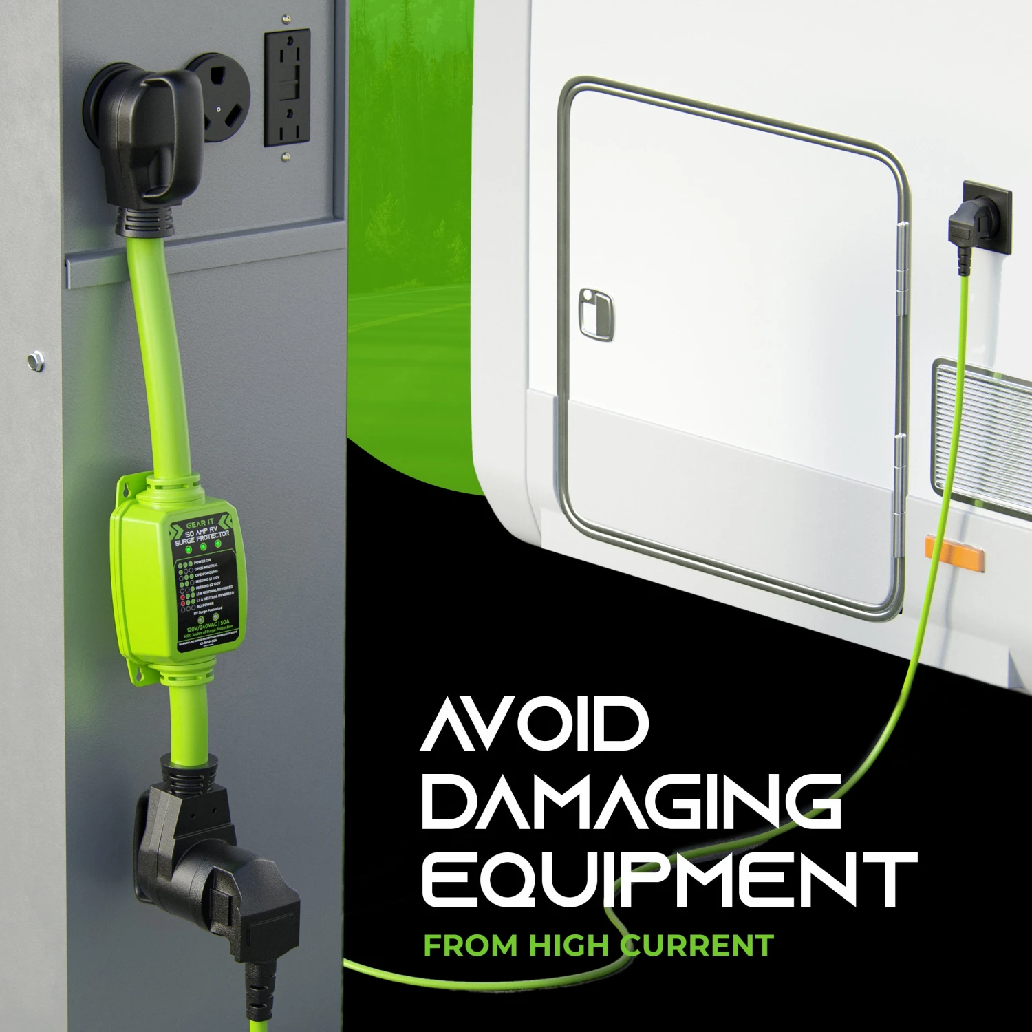 50 Amp Heavy Duty Weather Resistant RV Surge Protector, Green(Gearit Rv Surge Protector 50 Amp Circuit Analyzer Voltage Protector Monitor With Surge Protection 4100 Joules Weather Resistant 50a Extension Plug For Rv Trailer Travel Outdoor Camper) 6 50 Amp Heavy Duty Weather Resistant RV Surge Protector, Green(Gearit Rv Surge Protector 50 Amp Circuit Analyzer Voltage Protector Monitor With Surge Protection 4100 Joules Weather Resistant 50a Extension Plug For Rv Trailer Travel Outdoor Camper) - Image 6