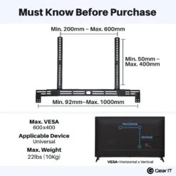 Soundbar Mount Bracket (Up To 22 Lbs)(Gearit Soundbar Tv Mount Bracket Up To 22 Lbs) -GEARit Store GI SBM BK 8