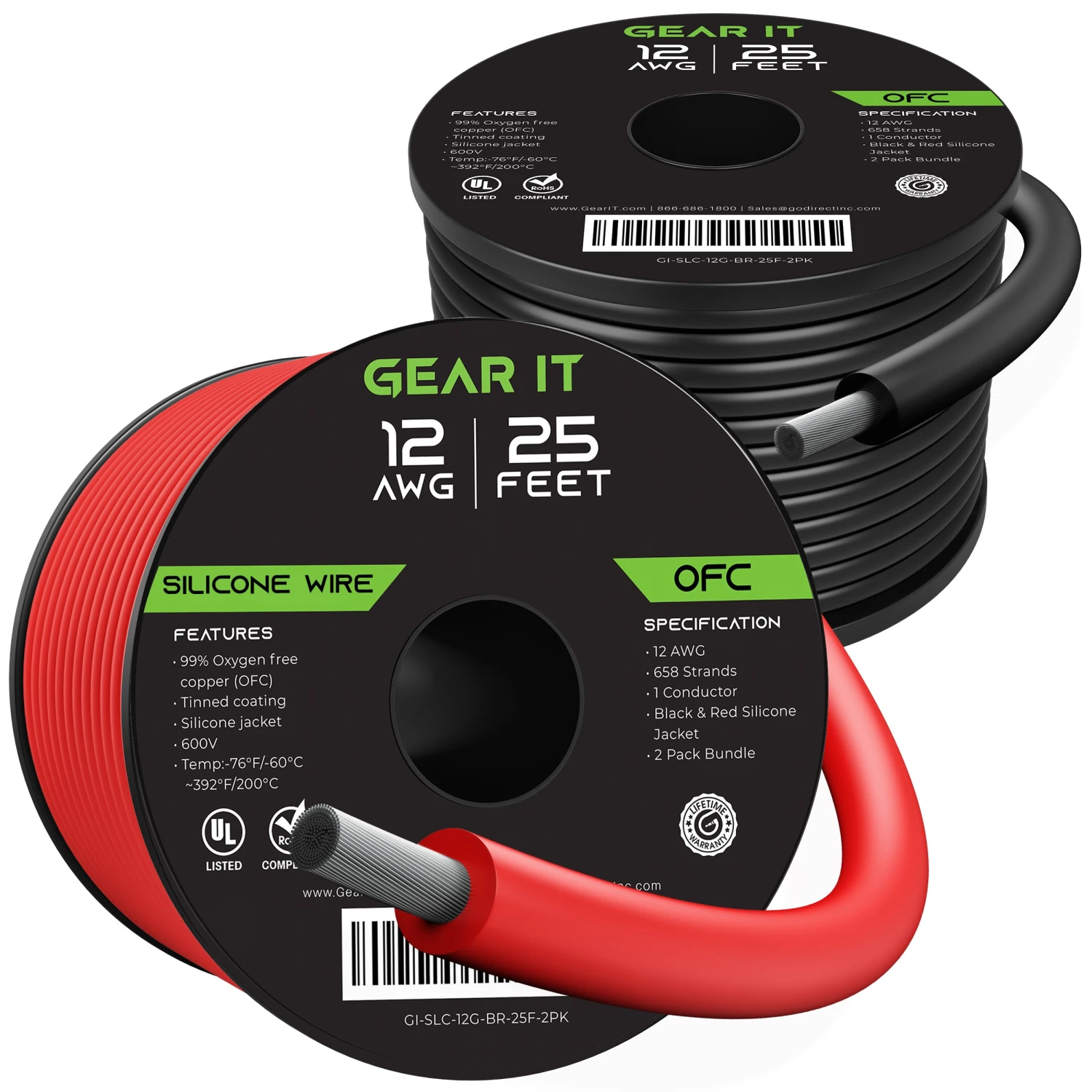 12AWG 600V Tinned OFC Stranded Silicone Wire, 2-Pack (Black & Red)(Gearit 12awg 600v Tinned Ofc Stranded Silicone Wire 2 Pack) 1 12AWG 600V Tinned OFC Stranded Silicone Wire, 2-Pack (Black & Red)(Gearit 12awg 600v Tinned Ofc Stranded Silicone Wire 2 Pack)