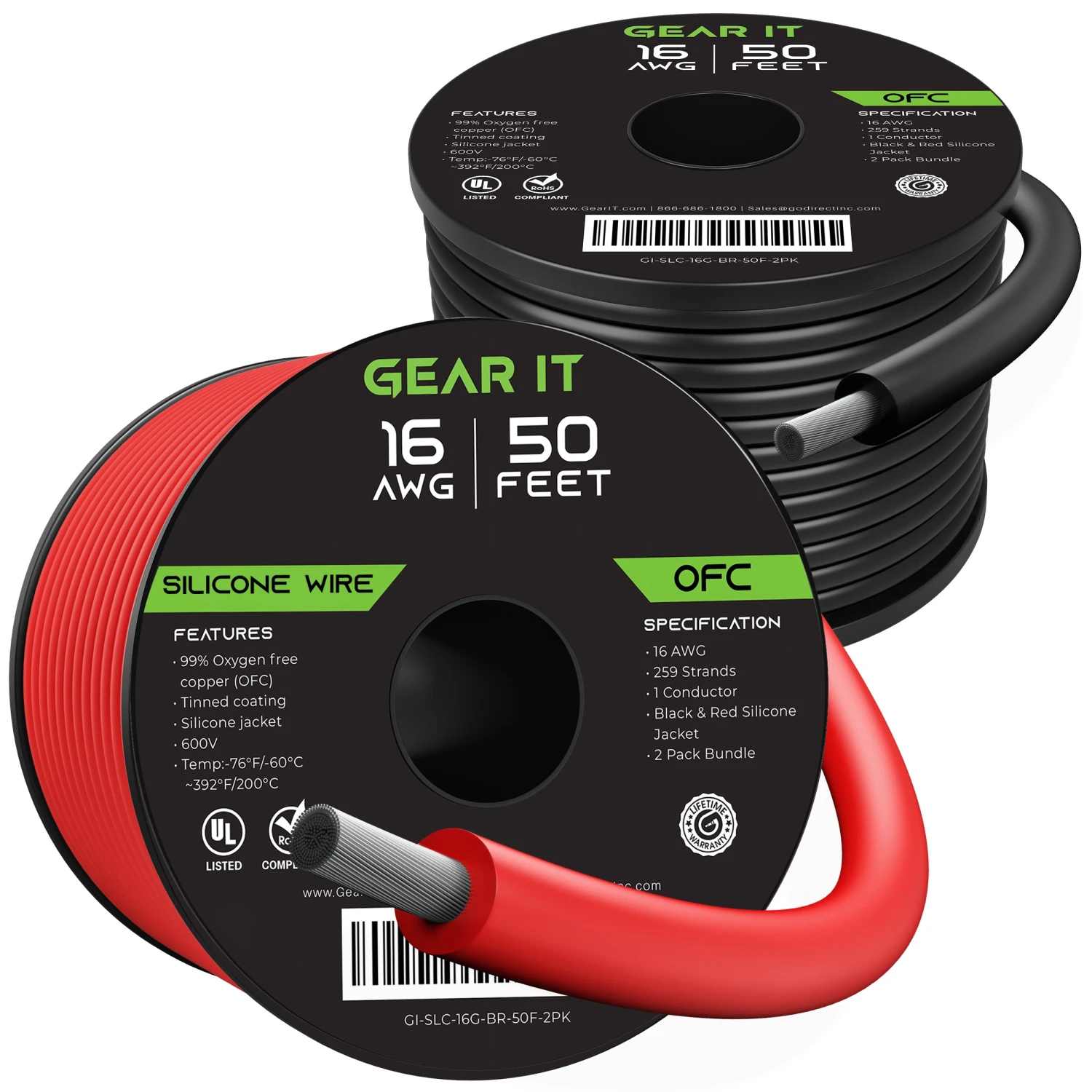 16AWG 600V Tinned OFC Stranded Silicone Wire, 2-Pack (Black & Red)(Gearit 16awg 600v Tinned Ofc Stranded Silicone Wire 2 Pack Black Red) 2 16AWG 600V Tinned OFC Stranded Silicone Wire, 2-Pack (Black & Red)(Gearit 16awg 600v Tinned Ofc Stranded Silicone Wire 2 Pack Black Red) - Image 2