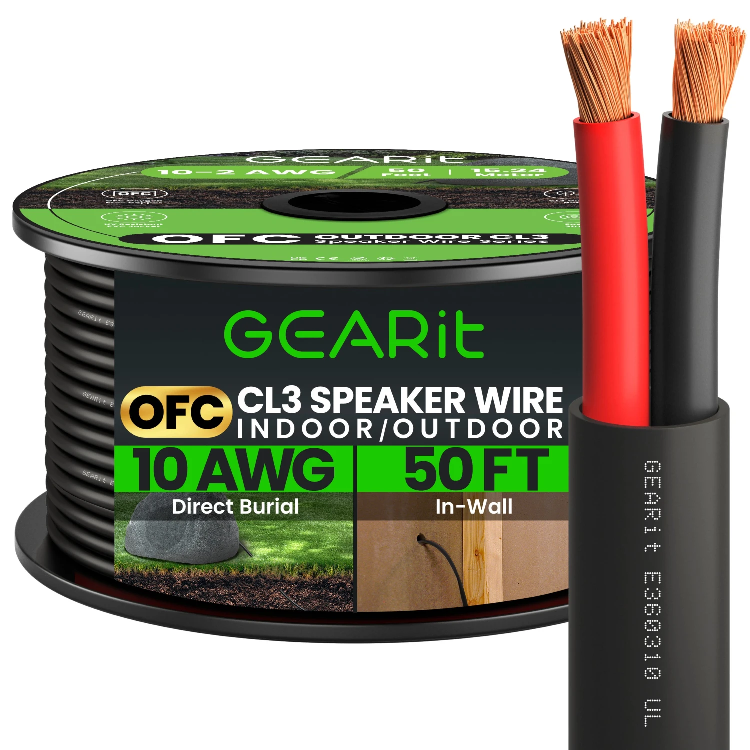 10 AWG Direct Burial Outdoor Speaker Wire - CL3 Rated - Oxygen Free Copper (OFC), Black(Gearit 10 Awg Direct Burial Outdoor Speaker Wire Cl3 Rated Oxygen Free Copper Ofc Black) 8 10 AWG Direct Burial Outdoor Speaker Wire - CL3 Rated - Oxygen Free Copper (OFC), Black(Gearit 10 Awg Direct Burial Outdoor Speaker Wire Cl3 Rated Oxygen Free Copper Ofc Black) - Image 8