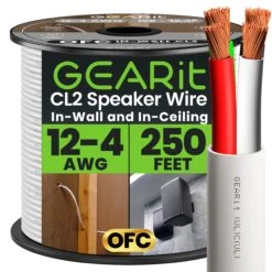 12 AWG In Wall Speaker Wire 4-Conductor Bi-Wire Cables - CL2 Rated - Oxygen Free Copper (OFC), White(Gearit 12 Awg In Wall Speaker Wire 4 Conductor Bi Wire Cables Cl2 Rated Oxygen Free Copper Ofc White) -GEARit Store GI SPKR 12AWG CL2 WH 250C4