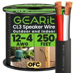 12 AWG Direct Burial Speaker Wire 4-Conductor Bi-Wire Cables - CL3 Rated - Oxygen Free Copper (OFC), Black(Gearit 12 Awg Direct Burial Speaker Wire 4 Conductor Bi Wire Cables Cl3 Rated Oxygen Free Copper Ofc Black) -GEARit Store GI SPKR 12AWG CL3 BK 250C4
