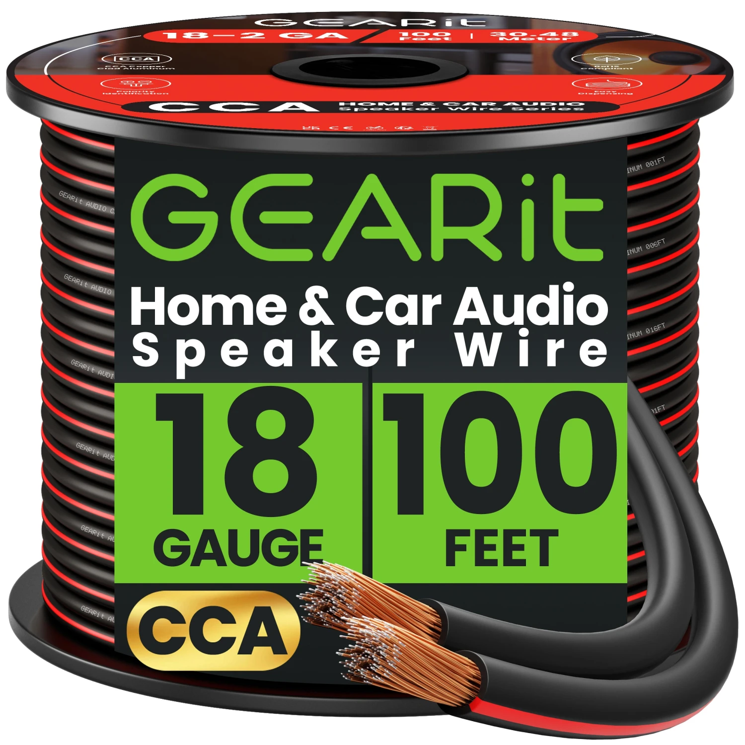 18 Gauge Speaker Wire CCA - Copper Clad Aluminum - Home Theater, Car Speakers & More(Gearit 18 Gauge Speaker Wire Cca Copper Clad Aluminum Home Theatre Car Speakers More 14 Awg Pro Series) 1 18 Gauge Speaker Wire CCA - Copper Clad Aluminum - Home Theater, Car Speakers & More(Gearit 18 Gauge Speaker Wire Cca Copper Clad Aluminum Home Theatre Car Speakers More 14 Awg Pro Series)