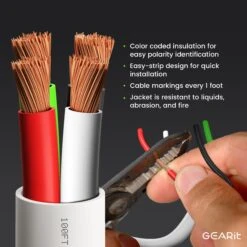 12 AWG In Wall Speaker Wire 4-Conductor Bi-Wire Cables - CL2 Rated - Oxygen Free Copper (OFC), White(Gearit 12 Awg In Wall Speaker Wire 4 Conductor Bi Wire Cables Cl2 Rated Oxygen Free Copper Ofc White) -GEARit Store GI SPKR AWG CL2 WH C4 7 e92b9102 d017 4432 8e17 d5562d7b33c0