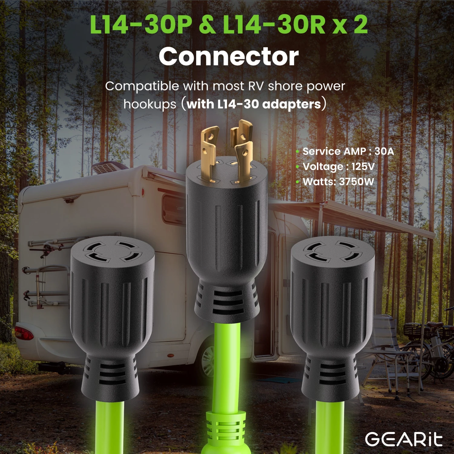 30 Amp 10/4 AWG NEMA L14-30P To 2x L14-30R SJTW Splitter Power Cord Adapter(30 Amp Nema L14 30p To Dual Nema L14 30r Splitter Power Cord Adapter Locking 4 Prong Sjtw 10awg 4c) 3 30 Amp 10/4 AWG NEMA L14-30P To 2x L14-30R SJTW Splitter Power Cord Adapter(30 Amp Nema L14 30p To Dual Nema L14 30r Splitter Power Cord Adapter Locking 4 Prong Sjtw 10awg 4c) - Image 3