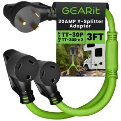 30 Amp NEMA TT-30P To Dual NEMA TT-30R Splitter Power Cord Adapter - 3 Prong STW 10AWG 3C(30 Amp Nema Tt 30p To Dual Nema Tt 30r Splitter Power Cord Adapter 3 Prong Stw 10awg 3c)