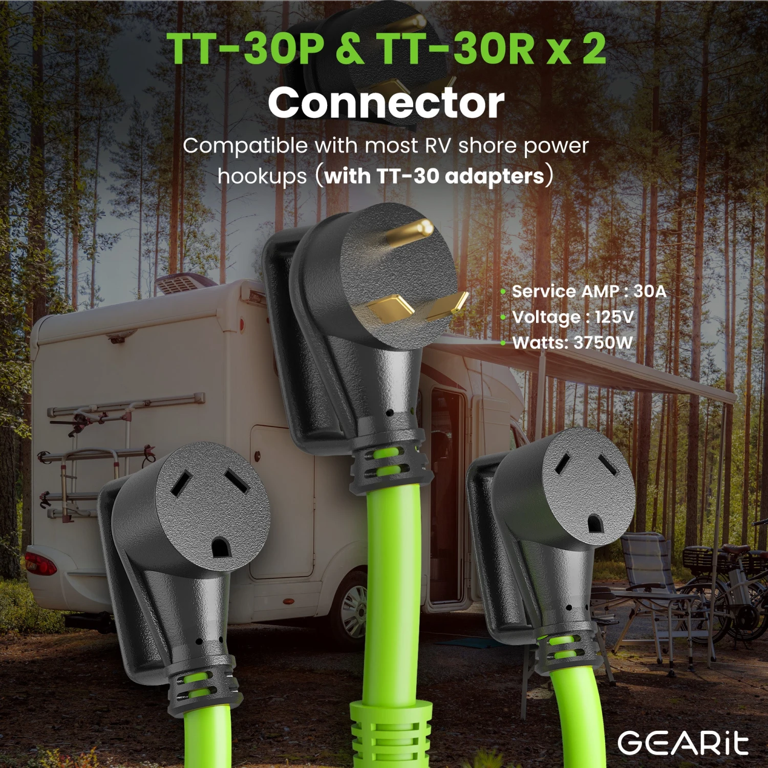 30 Amp NEMA TT-30P To Dual NEMA TT-30R Splitter Power Cord Adapter - 3 Prong STW 10AWG 3C(30 Amp Nema Tt 30p To Dual Nema Tt 30r Splitter Power Cord Adapter 3 Prong Stw 10awg 3c) 3 30 Amp NEMA TT-30P To Dual NEMA TT-30R Splitter Power Cord Adapter - 3 Prong STW 10AWG 3C(30 Amp Nema Tt 30p To Dual Nema Tt 30r Splitter Power Cord Adapter 3 Prong Stw 10awg 3c) - Image 3