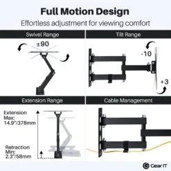 TV Wall Mount For 23-43inch TVs (Up To 66 Lbs)(Gearit 23 43 Tv Wall Mount Full Motion Swivel Tilting Up To 66 Lbs) 13 TV Wall Mount For 23-43inch TVs (Up To 66 Lbs)(Gearit 23 43 Tv Wall Mount Full Motion Swivel Tilting Up To 66 Lbs) -GEARit Store GI TVF BK 43 4