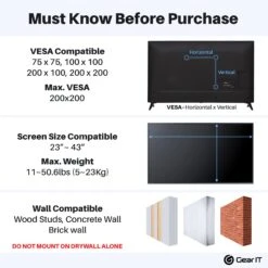 TV Wall Mount For 23-43inch TVs (Up To 50.6 Lbs)(Gearit 23 43 Tv Wall Mount Articulating Arm Full Motion Gas Spring Up To 50 6 Lbs) 11 TV Wall Mount For 23-43inch TVs (Up To 50.6 Lbs)(Gearit 23 43 Tv Wall Mount Articulating Arm Full Motion Gas Spring Up To 50 6 Lbs) -GEARit Store GI TVM BK 43 2