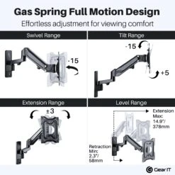 TV Wall Mount For 23-43inch TVs (Up To 50.6 Lbs)(Gearit 23 43 Tv Wall Mount Articulating Arm Full Motion Gas Spring Up To 50 6 Lbs) 14 TV Wall Mount For 23-43inch TVs (Up To 50.6 Lbs)(Gearit 23 43 Tv Wall Mount Articulating Arm Full Motion Gas Spring Up To 50 6 Lbs) -GEARit Store GI TVM BK 43 5