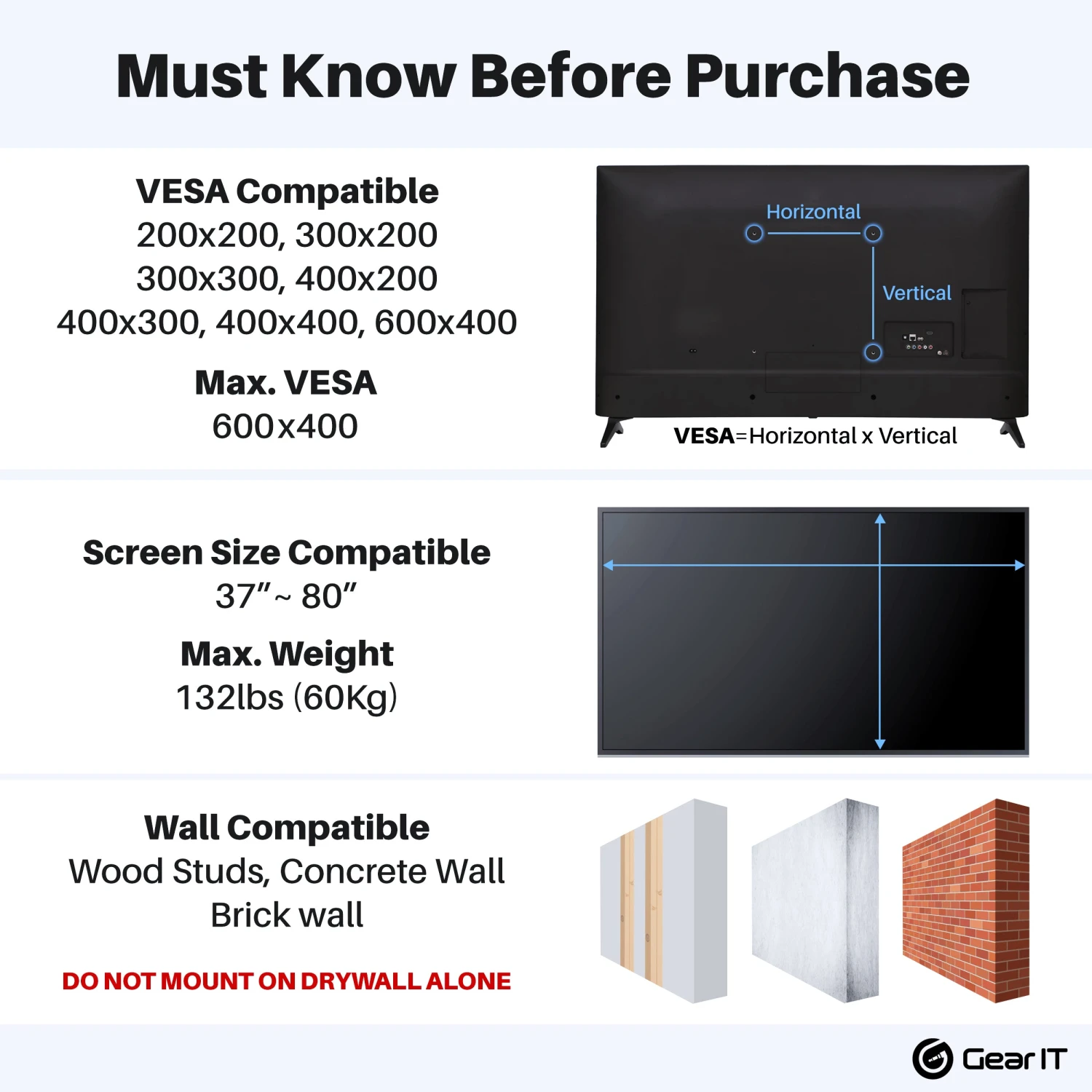 Swivel TV Wall Mount For 37-80inch TVs (Up To 132 Lbs)(Gearit Tv Wall Mount Monitor Tvs 37 To 80 Inch Up To 132lbs Full Motion Swivel Tilt Articulating Arm Vesa 200 300 400 600) 3 Swivel TV Wall Mount For 37-80inch TVs (Up To 132 Lbs)(Gearit Tv Wall Mount Monitor Tvs 37 To 80 Inch Up To 132lbs Full Motion Swivel Tilt Articulating Arm Vesa 200 300 400 600) - Image 3