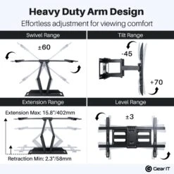Swivel TV Wall Mount For 37-80inch TVs (Up To 132 Lbs)(Gearit Tv Wall Mount Monitor Tvs 37 To 80 Inch Up To 132lbs Full Motion Swivel Tilt Articulating Arm Vesa 200 300 400 600) 13 Swivel TV Wall Mount For 37-80inch TVs (Up To 132 Lbs)(Gearit Tv Wall Mount Monitor Tvs 37 To 80 Inch Up To 132lbs Full Motion Swivel Tilt Articulating Arm Vesa 200 300 400 600) -GEARit Store GI TVM BK 80 4