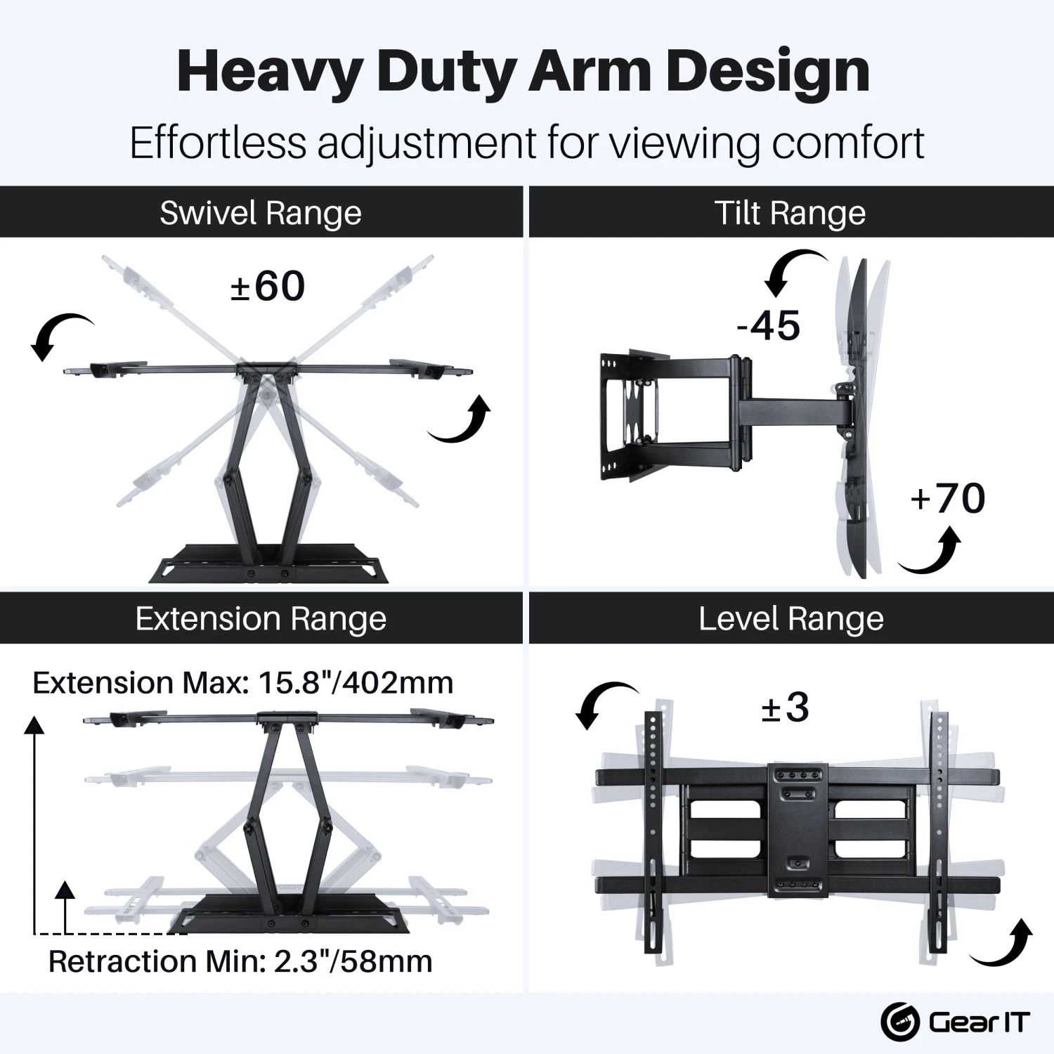 Swivel TV Wall Mount For 37-80inch TVs (Up To 132 Lbs)(Gearit Tv Wall Mount Monitor Tvs 37 To 80 Inch Up To 132lbs Full Motion Swivel Tilt Articulating Arm Vesa 200 300 400 600) 5 Swivel TV Wall Mount For 37-80inch TVs (Up To 132 Lbs)(Gearit Tv Wall Mount Monitor Tvs 37 To 80 Inch Up To 132lbs Full Motion Swivel Tilt Articulating Arm Vesa 200 300 400 600) - Image 5