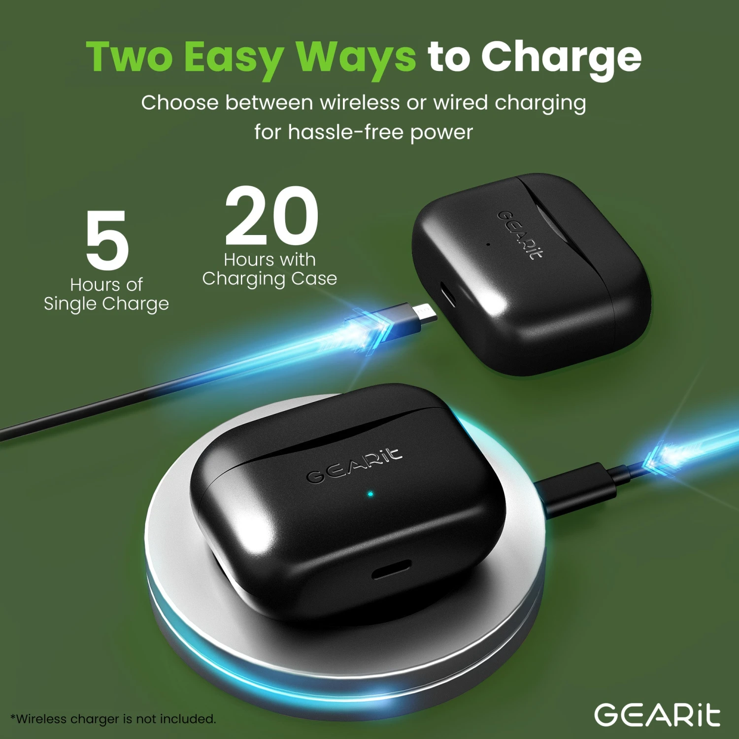 GEARit True Wireless Earbuds W/ Adaptive Hybrid ANC 16 Hour Battery Qi Charging(Gearit True Wireless Bluetooth Earbuds W Active Noise Cancellation) 6 GEARit True Wireless Earbuds W/ Adaptive Hybrid ANC 16 Hour Battery Qi Charging(Gearit True Wireless Bluetooth Earbuds W Active Noise Cancellation) - Image 6