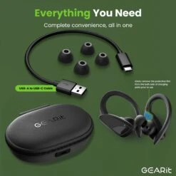 GEARit Sport Hook Earbuds - Waterproof IPX7 Bluetooth 5.4 23hr Battery(Gearit Sport Hook True Wireless Earbuds W Enc Ipx7 23hr Battery) -GEARit Store GI TWS SPT HK BK 001 8