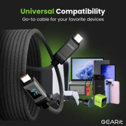 GEARit Lifestyle Series - 100W USB-C To USB-C Cable Fast Charging With Smart Display, 4 Feet(Gearit Lifestyle Series 100w Usb C To Usb C Cable Fast Charging With Smart Display) -GEARit Store GI UC2UC 100W WK41 GY 8