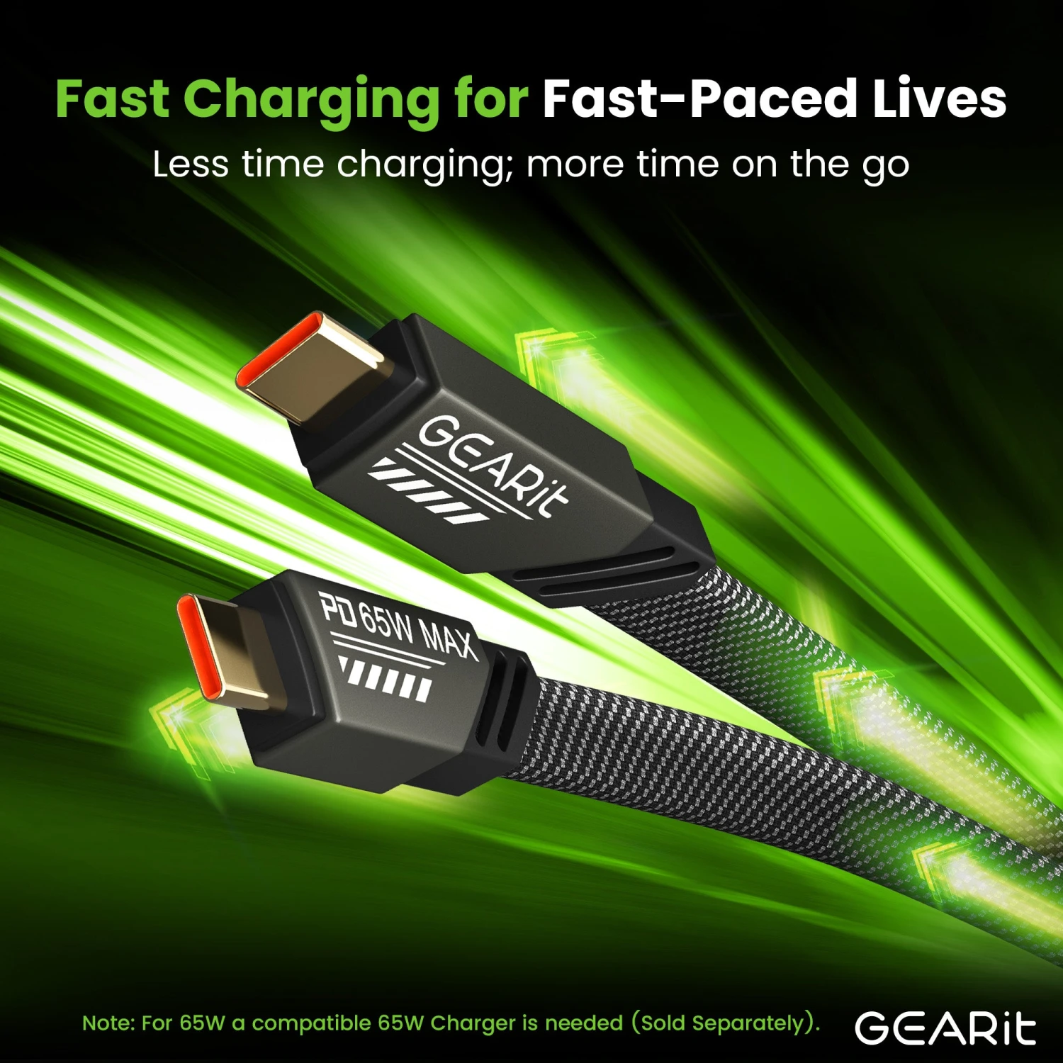 GEARit Lifestyle Series - 65W USB-C To USB-C Cable Fast Charging, 4 Feet(Gearit Lifestyle Series 65w Usb C To Usb C Cable Fast Charging) 2 GEARit Lifestyle Series - 65W USB-C To USB-C Cable Fast Charging, 4 Feet(Gearit Lifestyle Series 65w Usb C To Usb C Cable Fast Charging) - Image 2