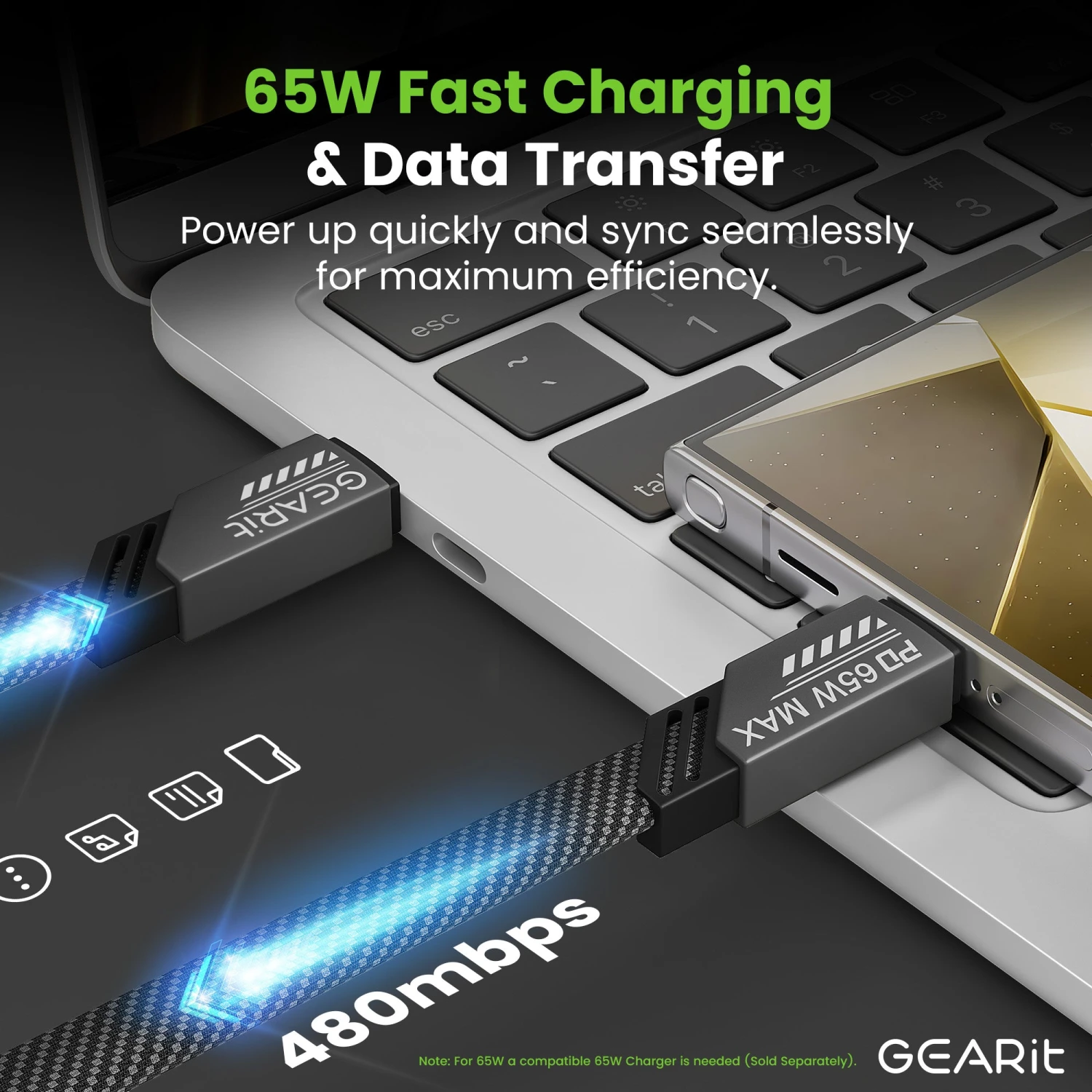 GEARit Lifestyle Series - 65W USB-C To USB-C Cable Fast Charging, 4 Feet(Gearit Lifestyle Series 65w Usb C To Usb C Cable Fast Charging) 5 GEARit Lifestyle Series - 65W USB-C To USB-C Cable Fast Charging, 4 Feet(Gearit Lifestyle Series 65w Usb C To Usb C Cable Fast Charging) - Image 5