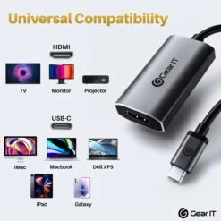 USB C To HDMI Adapter - 8K@60Hz Thunderbolt 3/4 Compatible(Gearit Usb C To Hdmi 8k Hdr Adaptor 8k 60hz Or 4k 120hz Dp Alt Mode Type C Thunderbolt 3 4 Compatible) -GEARit Store GI UCHD8K AL ADPT 6 5