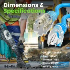 14/3 Outdoor Extension Cord 100 Feet - SJEOW - Extreme Weather Resistant - 14 Gauge 3 Prong, Blue(Gearit Extension Cord 100 Feet 14 3 Heavy Duty Sjeow Extreme Weather Outdoor Indoor 14 Gauge 3 Prong Led Lighted Plug Oil Resistant Rubber Jacket) -GEARit Store GI SJEOW 100FT BL 6.3