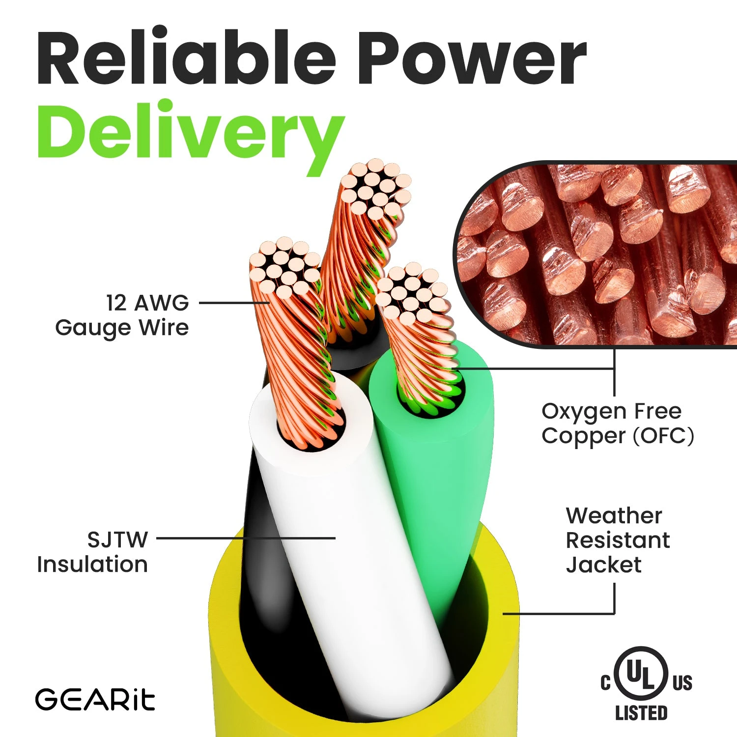 12/3 SJTW Outdoor Extension Cord Yellow, 100 Feet(Gearit Extension Cord 12 3 100 Feet Extra Heavy Duty Sjtw With Lighted End For Outdoor Indoor All Purpose Weather Resistant 12 Gauge 3 Prong Extension Great For Contractor Garden And Appliances) 3 12/3 SJTW Outdoor Extension Cord Yellow, 100 Feet(Gearit Extension Cord 12 3 100 Feet Extra Heavy Duty Sjtw With Lighted End For Outdoor Indoor All Purpose Weather Resistant 12 Gauge 3 Prong Extension Great For Contractor Garden And Appliances) - Image 3