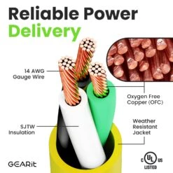 14/3 SJTW Outdoor Extension Cord Yellow, 100 Feet(Gearit Extension Cord 14 3 100 Feet Heavy Duty Sjtw With Lighted End For Outdoor Indoor All Purpose Weather Resistant 14 Gauge 3 Prong Extension Great For Contractor Garden And Appliances) -GEARit Store GI SJTW 100FT YL 2.2