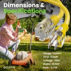 10/3 Outdoor Extension Cord 100 Feet - SJTW - Weather Resistant - 10 Gauge 3 Prong, Yellow(Gearit Extension Cord 10 3 100 Feet Ultra Heavy Duty Sjtw With Lighted End For Outdoor Indoor All Purpose Weather Resistant 10 Gauge 3 Prong Extension Great For Contractor Garden And Appliances) 16 10/3 Outdoor Extension Cord 100 Feet - SJTW - Weather Resistant - 10 Gauge 3 Prong, Yellow(Gearit Extension Cord 10 3 100 Feet Ultra Heavy Duty Sjtw With Lighted End For Outdoor Indoor All Purpose Weather Resistant 10 Gauge 3 Prong Extension Great For Contractor Garden And Appliances) -GEARit Store GI SJTW 100FT YL 6
